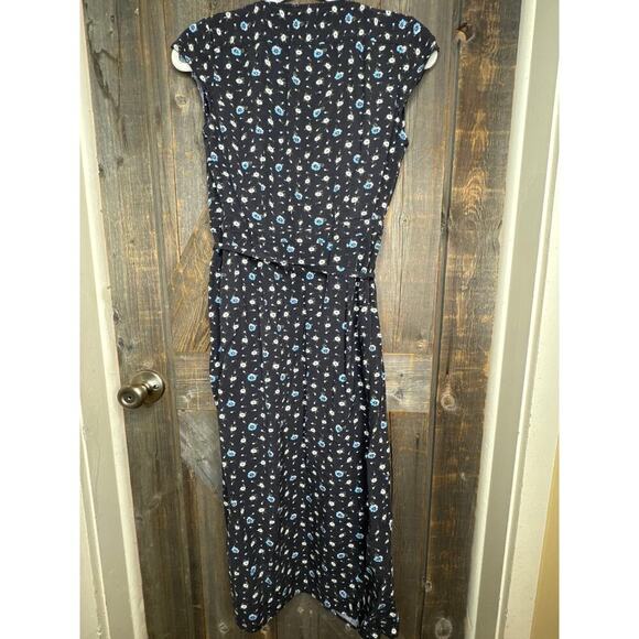 J. Crew Mercantile Wrap Dress XS Black Blue Floral Rayon Calf Length - Picture 5 of 5